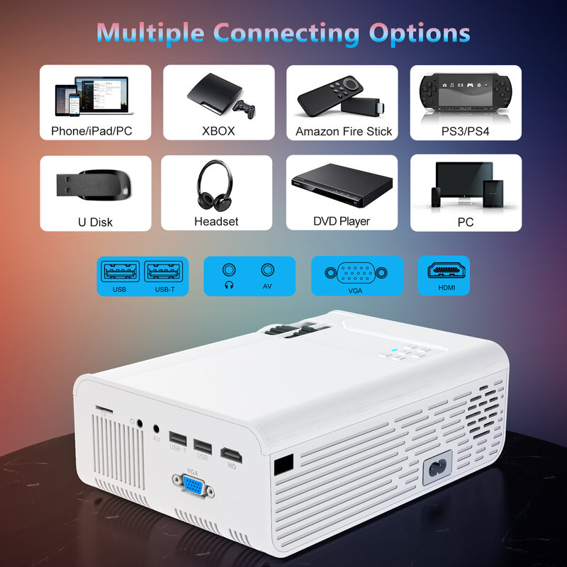 WIMIUS Mini projektor WiFi projektory K2 natywna obsługa 1080P/4K 300 ''ekran LUNENS 5500 projektor na domowy projektor telefon