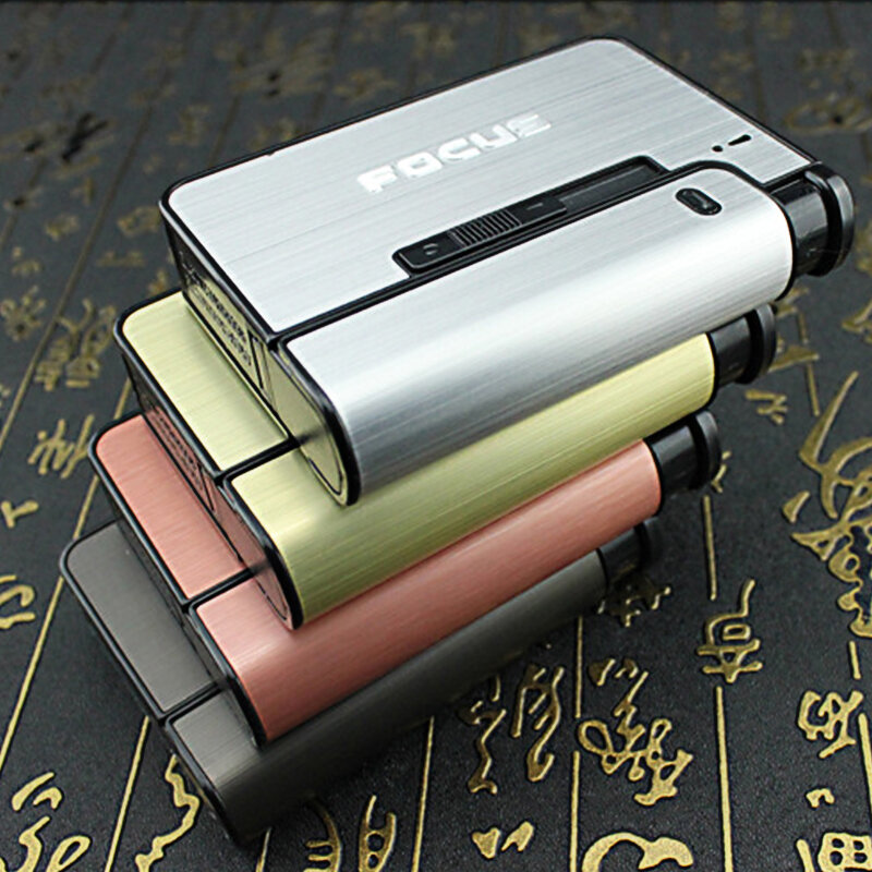Automatyczna papierośnica 10 sztuk pojemność papierosa może zamontować zapalniczkę metalowa papierośnica dla mężczyzn palenie fajny prezent Dropshipping