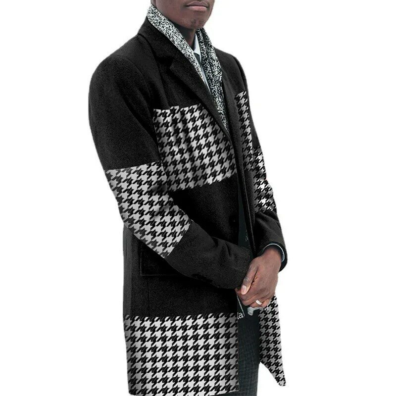 メンズロングウールブレンドコート,男性用カジュアルトレンチコート,厚手のボタン付き,冬と秋用