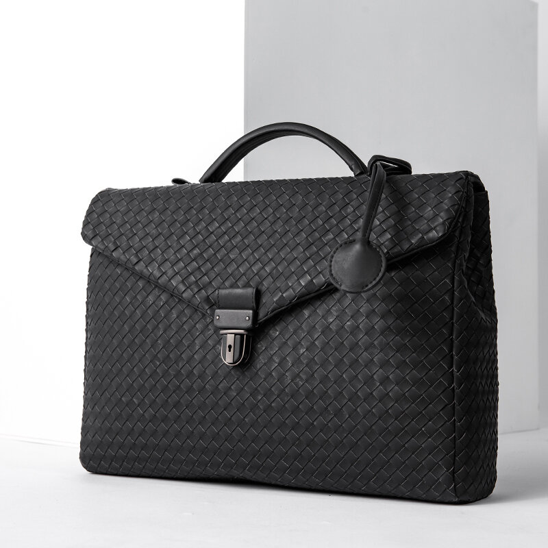 Luxus Marke Klassische Business Männer handtasche Aus Echtem Leder % Hand-Woven Große Kapazität Flip Aktentasche Mode Einfache 2021 neue