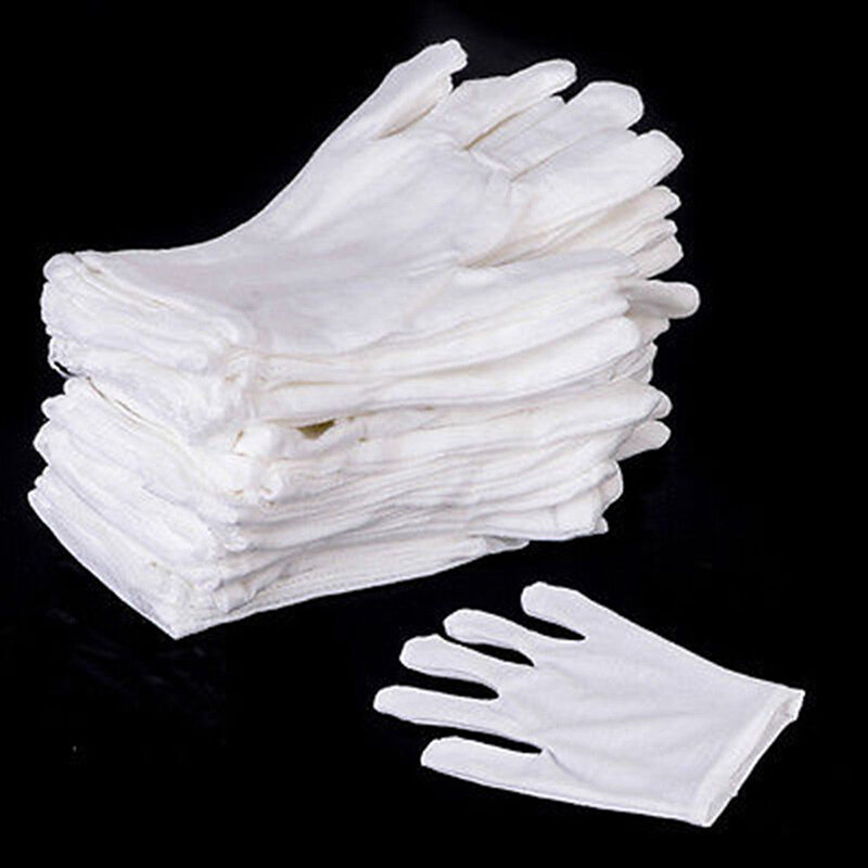 Venta 1/2 pares de inspección etiqueta trabajo blanco guantes blanco algodón guantes de trabajo a prueba de trabajo guantes al por mayor