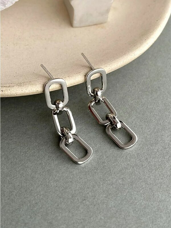 S'STEEL-pendientes de tuerca con cadena para mujer, de Plata de Ley 925, pendientes Punk geométricos de moda, joyería fina de diseño poco común