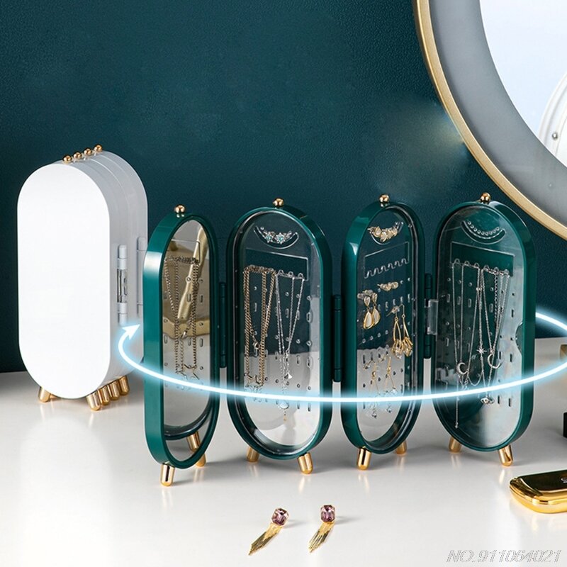 Plástico grande caixa de jóias organizador 4 ventilador caso de armazenamento colar brincos anel espelho exibição desktop jewel titular j7 21 dropship
