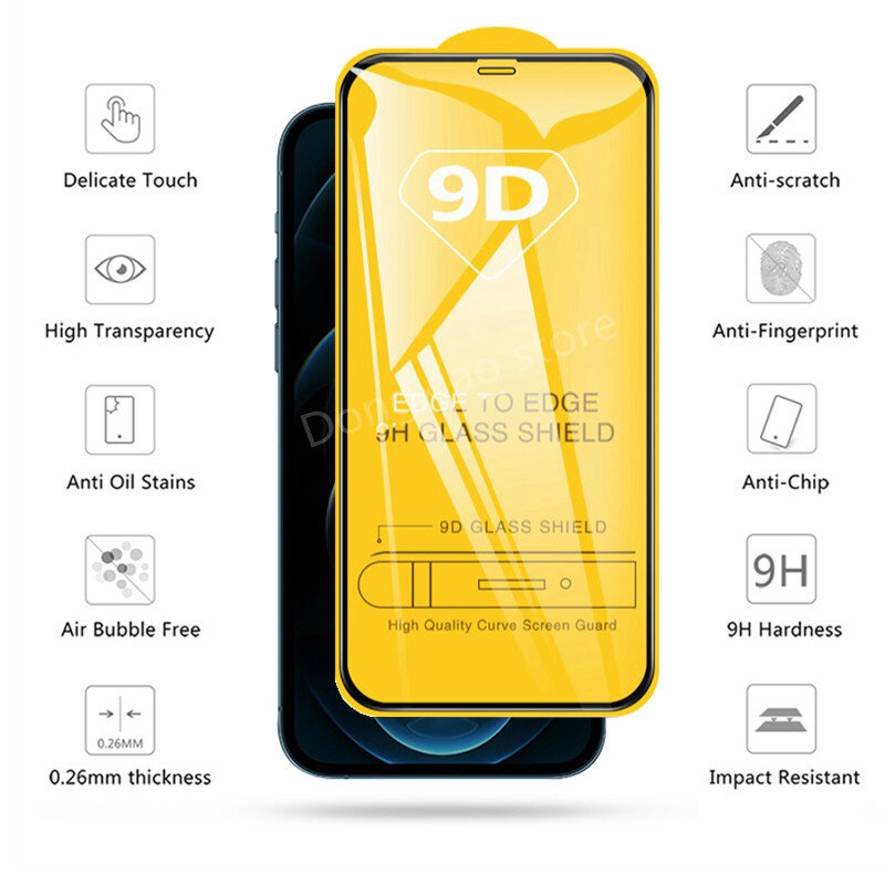 Protector de pantalla de vidrio templado 9D para iPhone, película protectora de vidrio para iPhone 11, 12, 13 mini Pro Max, Xs Max, XR6, 7, 8Plus, 3 uds.