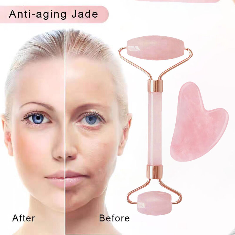 Raspador Gua Sha de Jade Rosa Natural para el rostro, rodillo raspador Gouache para el cuidado de la piel, masaje de belleza, herramientas de SPA para la salud