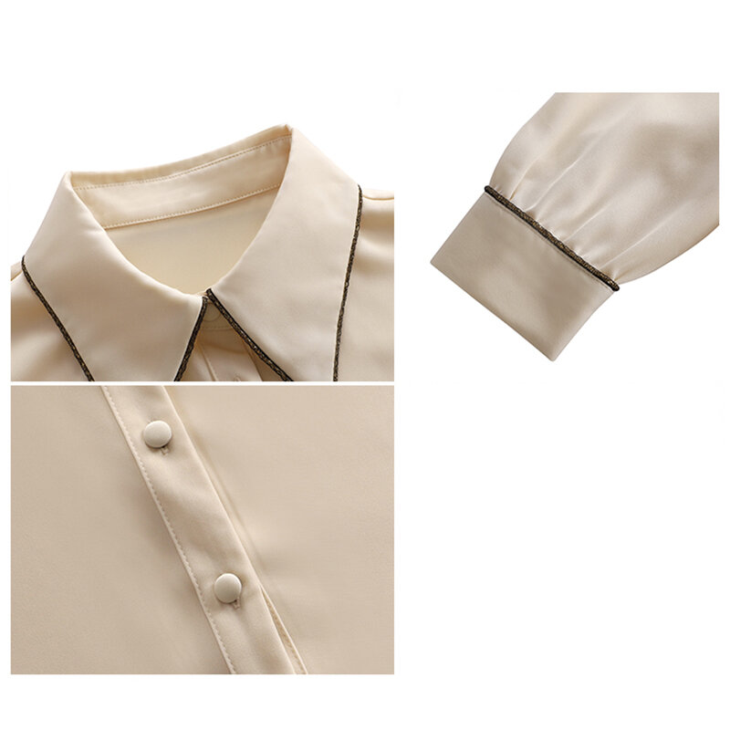 Damasco camisa de manga comprida feminina, blusa casual chiffon botões roupas femininas 2020