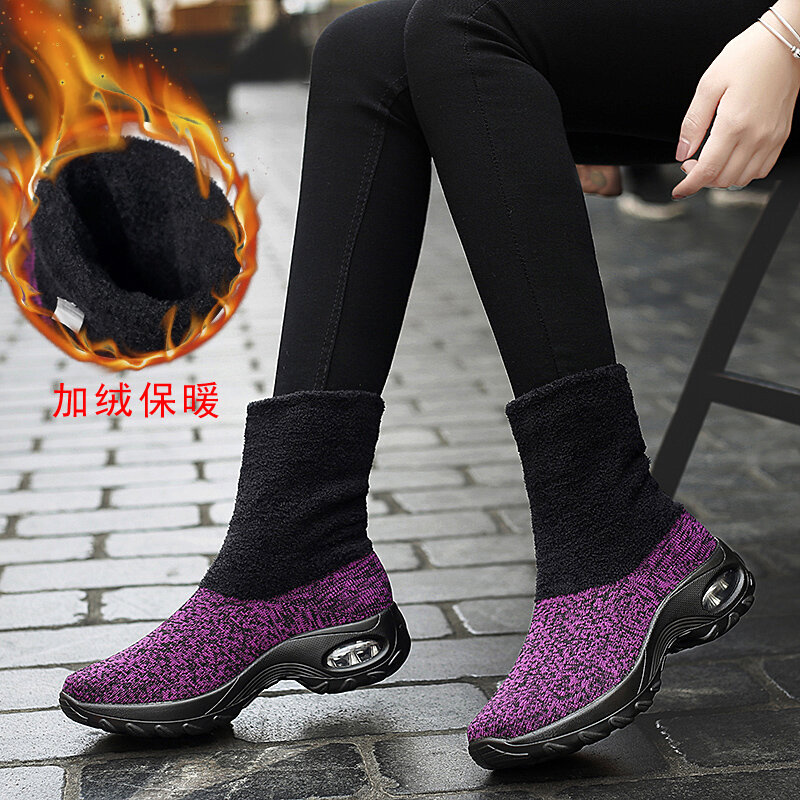 Botas de neve quentes sapatos de algodão de alta qualidade de pouco peso feminino além de veludo resistente ao desgaste antiderrapante meias de tubo longo botas de caminhada