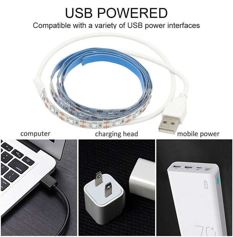 Tira de luces LED UV USB con batería, cinta Flexible de luz ultravioleta, 395-405nm, 5V, 2835 SMD, TV, USB, 1M, 2M, 3M