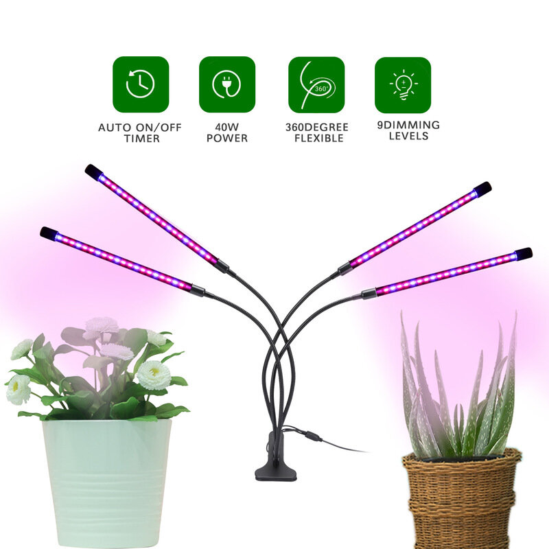 Светодиодный светильник фитолампа полного спектра с 4 головками, лампа полного спектра для выращивания растений в помещении, с дистанционн...
