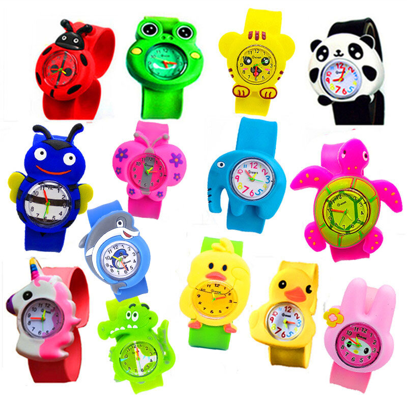 Zegarki dla dzieci zabawki z kreskówek prezent urodzinowy dla dziecka 14 zwierząt poklepany zegar zegarki dla dzieci silikonowy zegarek kwarcowy dla dzieci