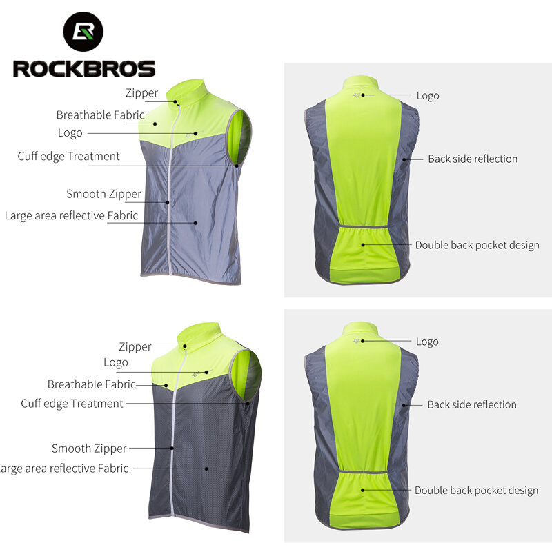 ROCKBROS จักรยานจักรยานกลางแจ้งเสื้อกั๊กความปลอดภัยขี่จักรยานแขนกุด Breathable Vest Night Vest Coat