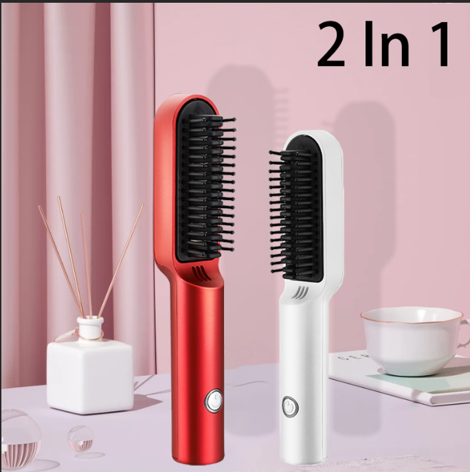 Lazy Wireless Hair Straightener Comb Electric Mini Curler Hair Straightener Dual-use Household Styling Tool