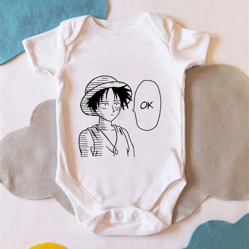 Um pedaço luffy imprimir roupas do bebê menino moda harajuku bebê recém-nascido macacão streetwear da criança macacões do bebê meninos bodysuit