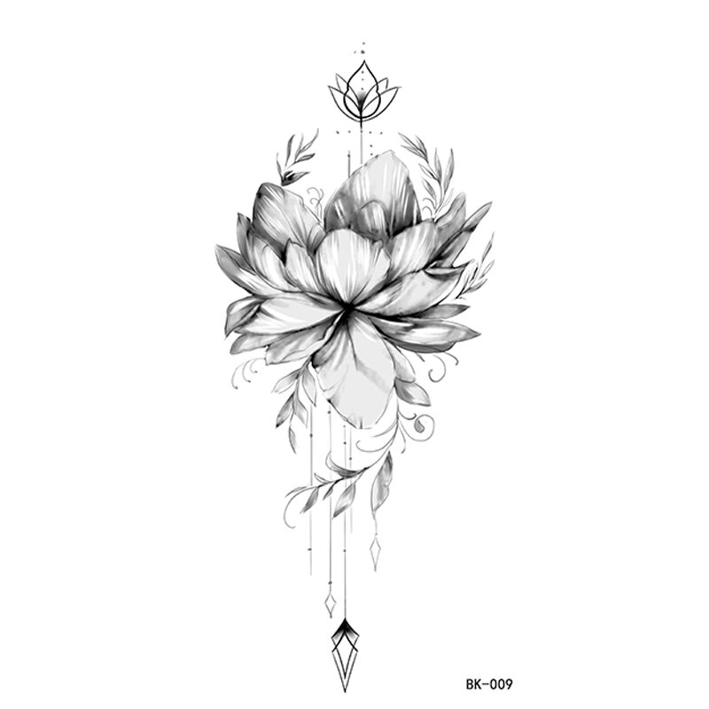 Черная большая водостойкая Временная тату-наклейка в виде цветка розы для женщин, флэш-наклейка на руку для боди-арта, искусственная татуир...
