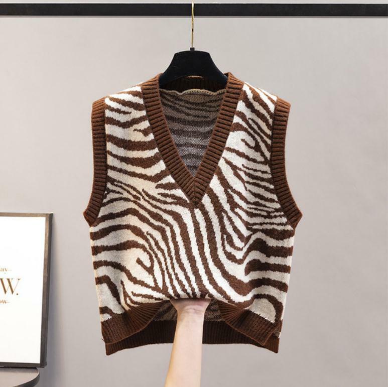 Women Waistcoat Sweater Vest Fashion Printing Knitted Sweaters Pullover V Neck Spring  Autumn R Warm Tops Woman Waistcoat K1363