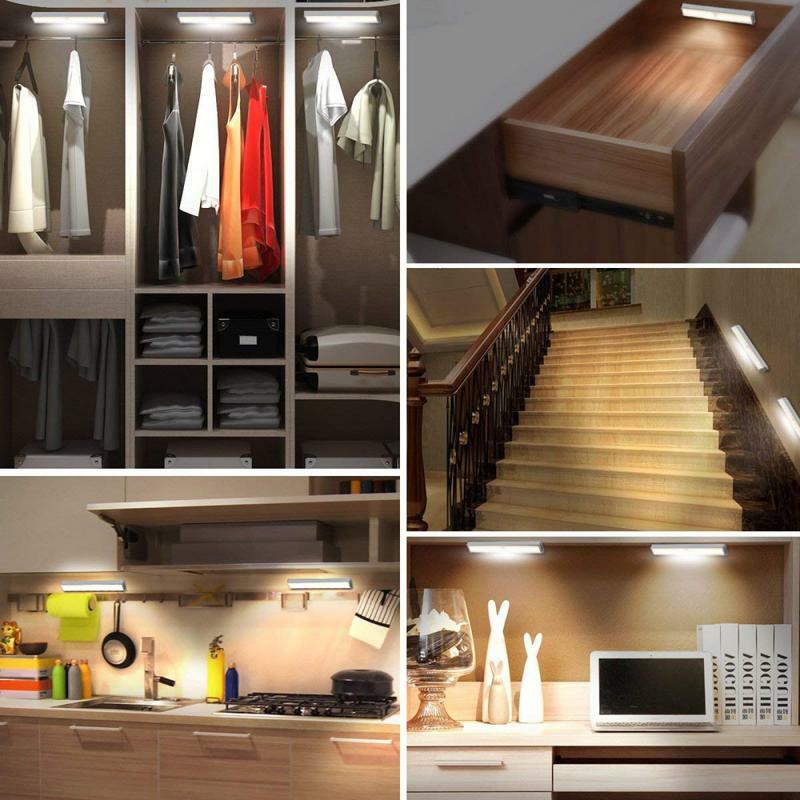 10 LEDs PIR LED Motion Sensor Light Cupboard Wardrobe Bed Lamp LED Under Cabinet Night Light For Closet Stairs Kitchen