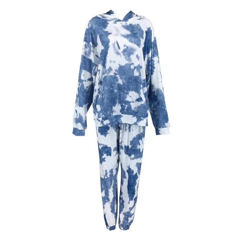 2021 Women's Autumn and Winter Long-Sleeved Sweater Long Pants Suit Tie-Dyed Printed Casual Sportswear Two-Piece