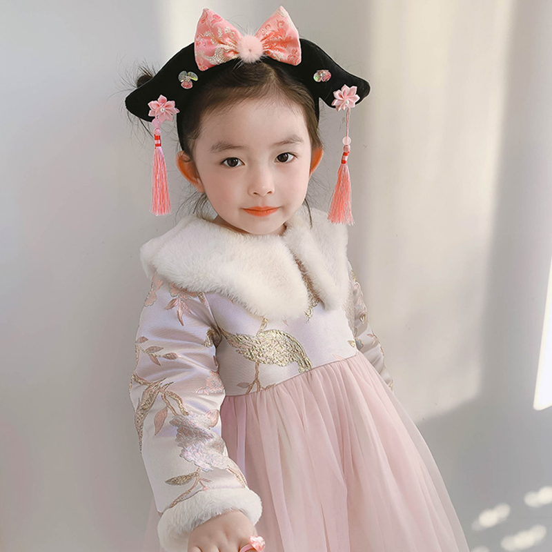2021 New nappa reticolo fascia per capelli cerchio per ragazze per bambini regalo cinese Tang stile di moda ornamento fiore carino fermagli per capelli