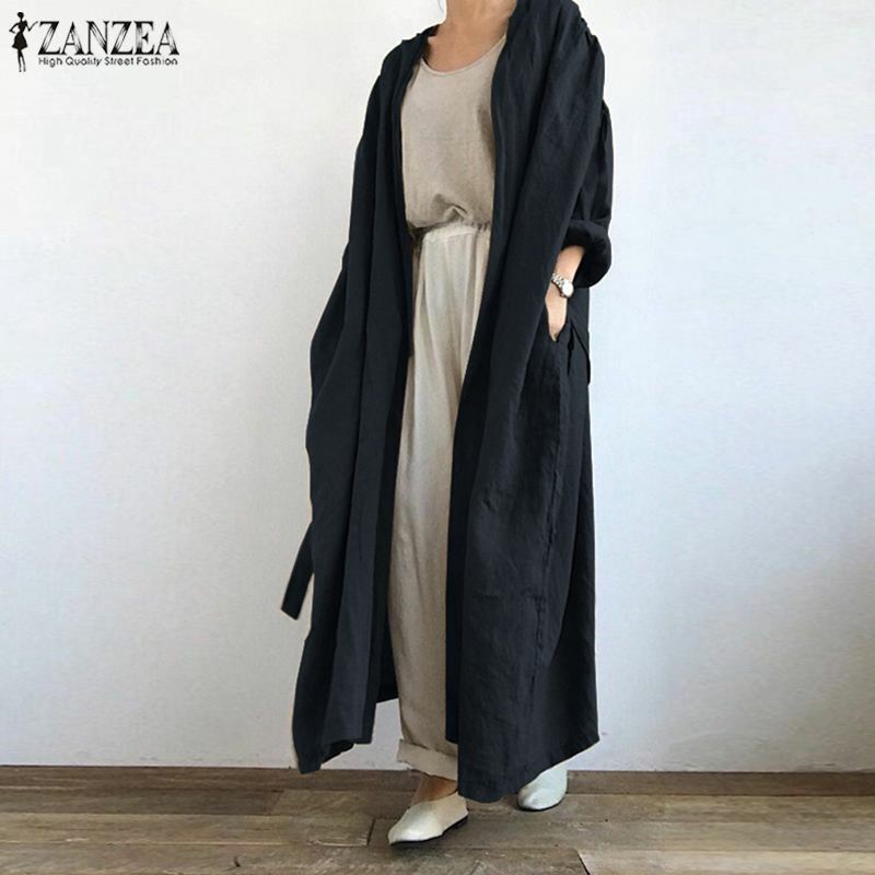 2021 Fashion Women Long Cardigan Autumn Long Sleeve Open Front Blouse ZANZEA Vintage Solid Lace Up Shirt Loose Tunic Top Kimono