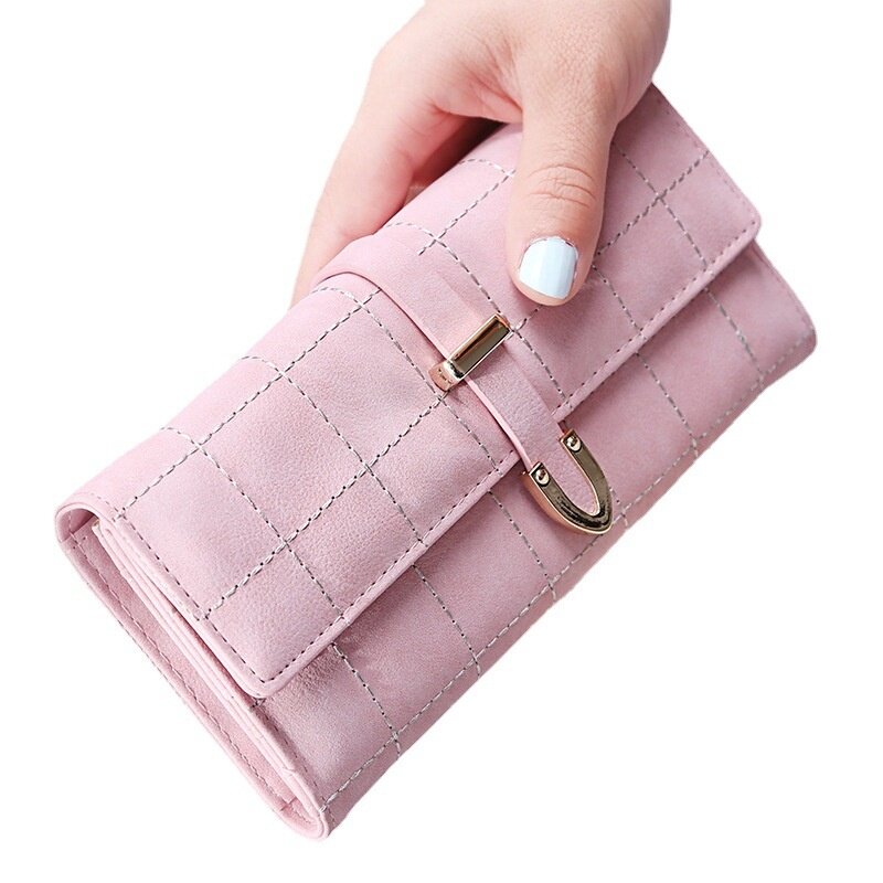 New Women's Long Wallet Japanese and Korean Version Simple Mobile Phone Bag Women's Bag Buckle Frosted Leather Multi Card