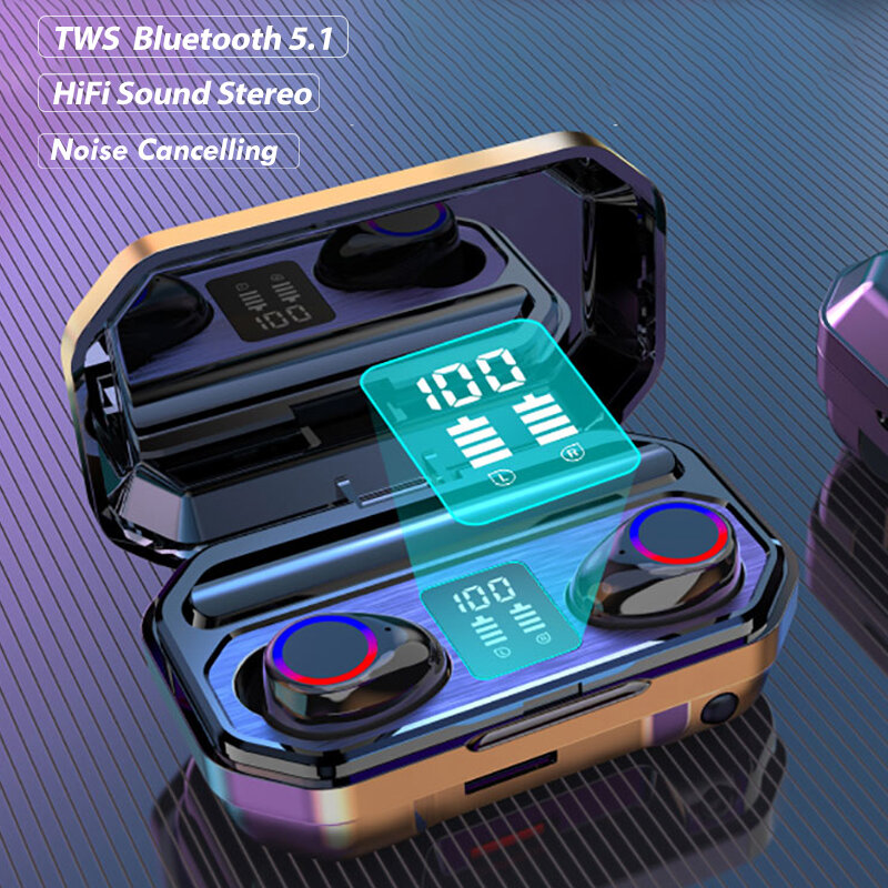 Auriculares TWS M15 inalámbricos por Bluetooth, Auriculares deportivos impermeables con pantalla LED y caja de carga con cancelación de ruido para teléfonos inteligentes