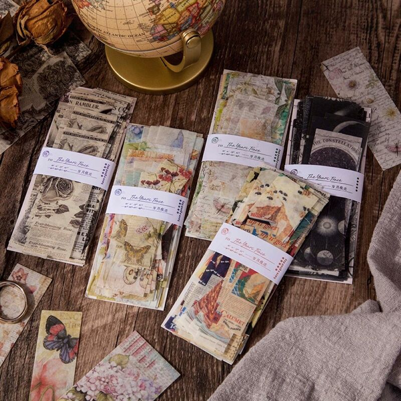 45 قطعة سنوات Vintage آثار مذكرات ديكو ملصق حقيبة الرجعية سكرابوكينغ مخطط ملصقات الديكور تسمية المواد حزمة ورق