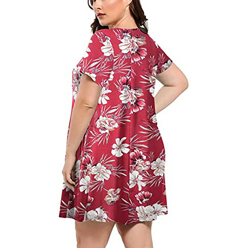 Женское летнее платье с круглым вырезом и цветочным принтом, большие размеры