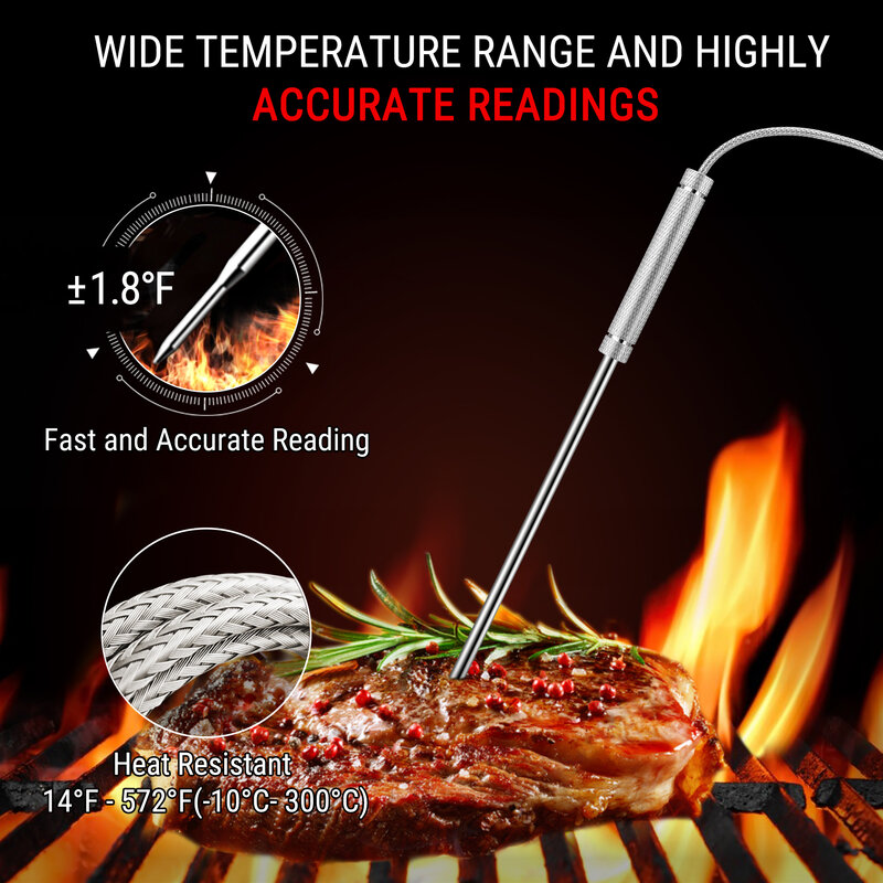 ThermoPro TP27C 4 sonde 150M termometro da cucina digitale Wireless per retroilluminazione carne forno termometro per carne per latte e grigliate