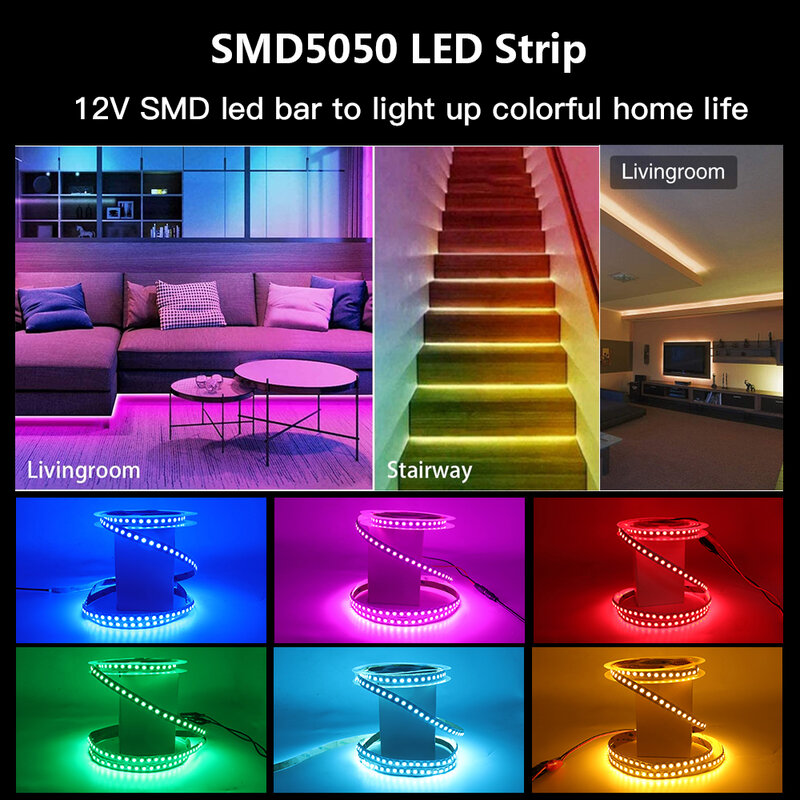 DC12V LED Strip กันน้ำ5054 5050 RGB LED 60LEDs/M 120LEDs/M เชือกยืดหยุ่น5M ไฟ LED สีแดงสีเขียวสีน้ำเงิน