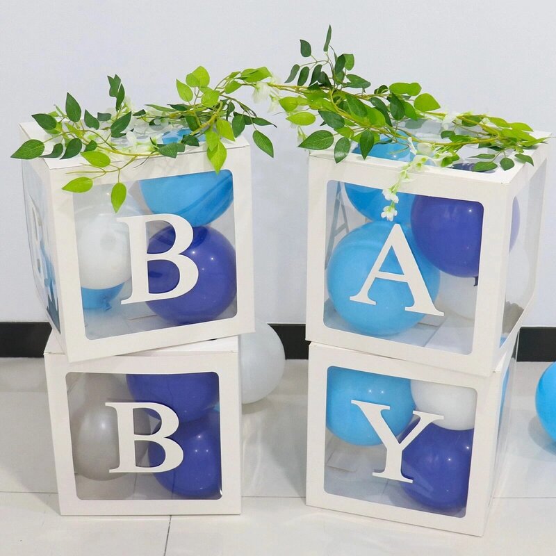 Baby Shower Transparent Box Baby Shower  Boy Girl Baby Christening 1st ONE Birthday Party Decor Balloon Box Gender Reveal Gift