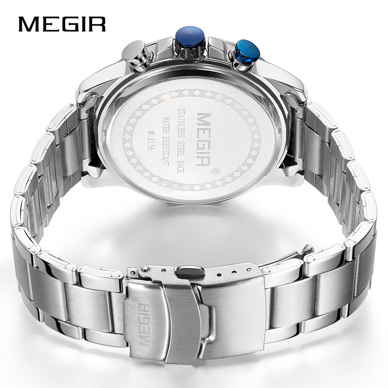 Megirl-남자 비즈니스 스테인레스 스틸 쿼츠 시계, 크로노그래프 아날로그 손목 시계 남자 방수 빛나는 시계