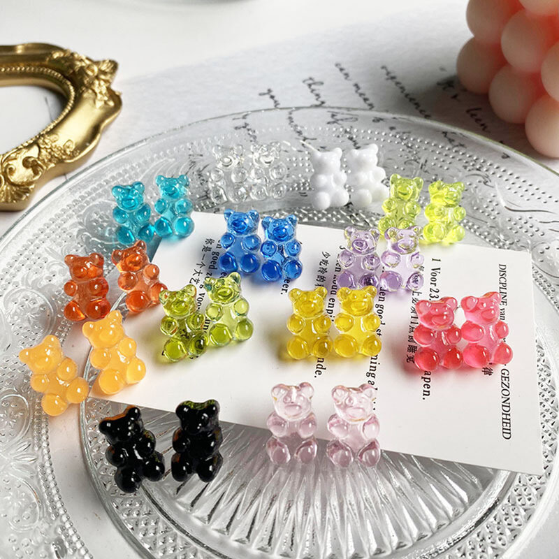 2021 New Fashion Resin Gummy Bear Dangle Earrings DIY Cute Cartoon Colorful Animal Stud Earings For Women Children Jewelry Gifts