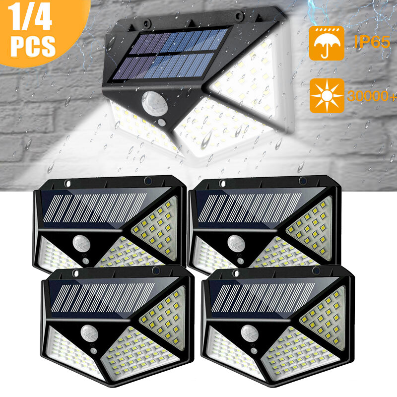 Solar Lampe Outdoor 100 LED Solar Licht Menschlichen Körper Sensor IP65 Outdoor Beleuchtung Automatische Einstellen Helligkeit Garten Straße Lichter
