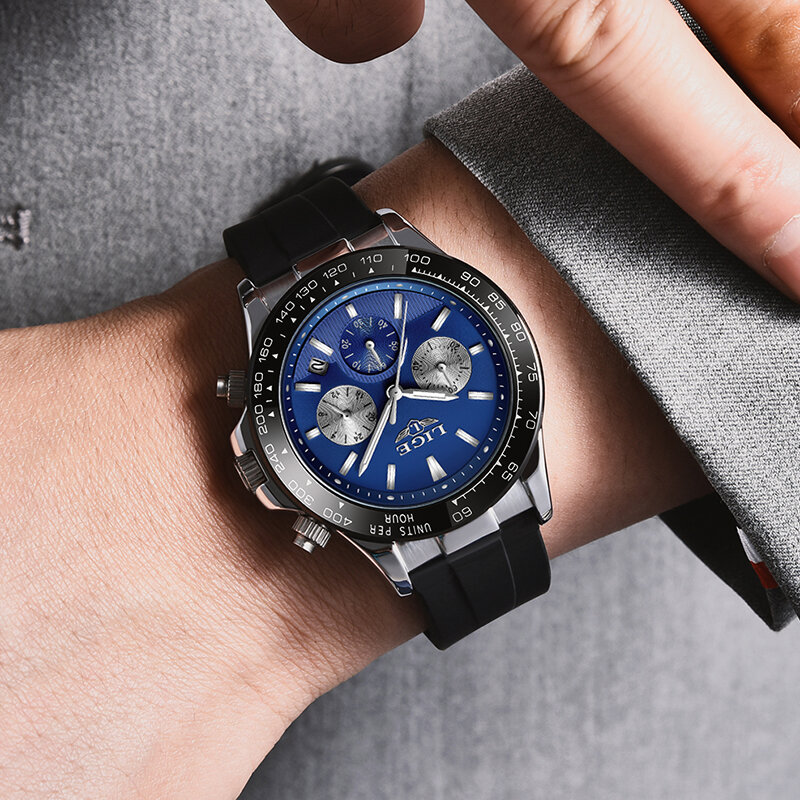 LIGE Luxury ยี่ห้อนาฬิกาผู้ชาย Casual Quartz Chronograph Big Dial นาฬิกาข้อมือซิลิโคนกีฬานาฬิกากันน้ำ Relogio Masculin