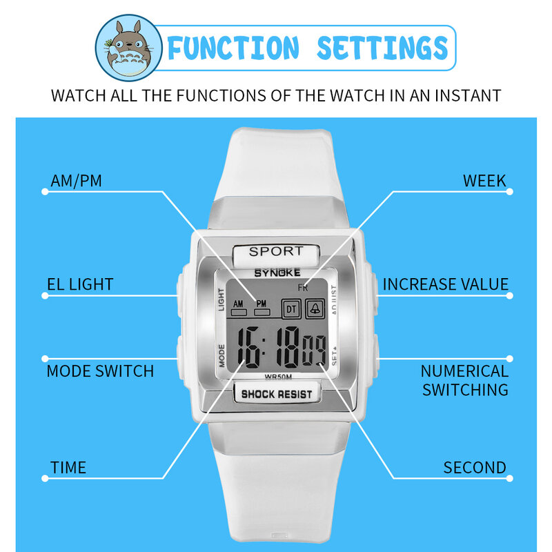 SYNOKE-reloj deportivo para niños, cronógrafos digitales de silicona impermeables informales, LED, para estudiantes, regalos