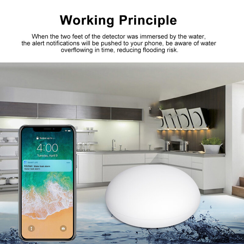 Tuya Zigbee3.0-Alarma de fugas de agua, Detector de inundación inteligente para el hogar, cocina, Tuya/Smart Life, Control por aplicación remota
