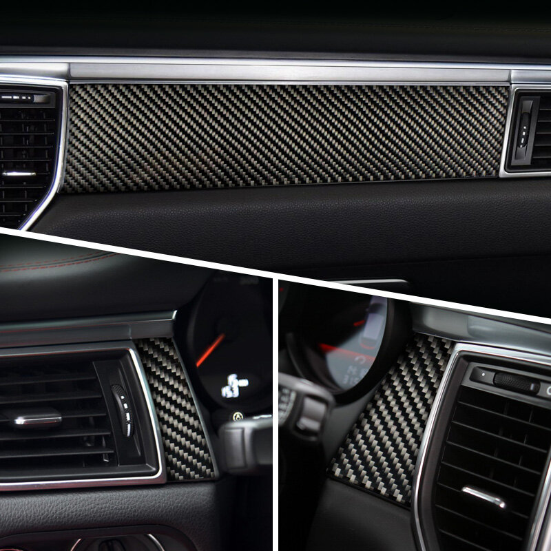 Couvercle de boîte de vitesses intérieur en Fiber de carbone pour Porsche Macan 2014 – 20, autocollant de garniture d'accoudoir de porte, panneau CD de climatisation