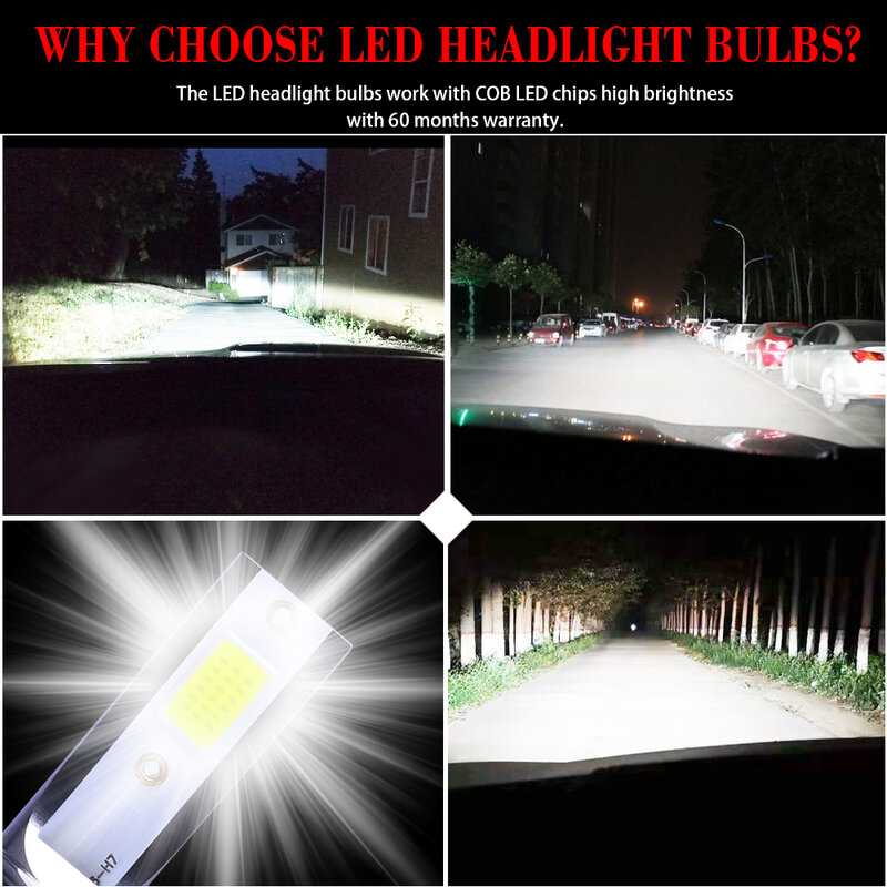 Muxall — Mini ampoules LED de phares de voiture, kit de lampes pour automobile, H1, H7, H8, H9, H11, 9005 HB3, 9006 HB4, 4300 K, 8000 K, 12000lm par paire, 2 pièces