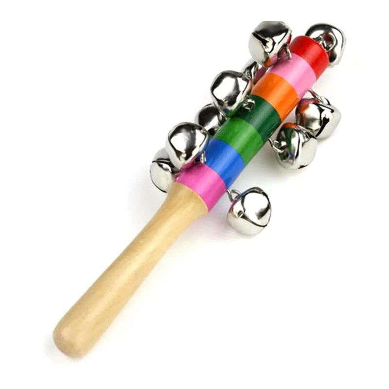 Baby Rattle Ring Wooden Handbell Baby Toys Musical Instruments 0-12 Months Colorful Music Education Wooden Toy