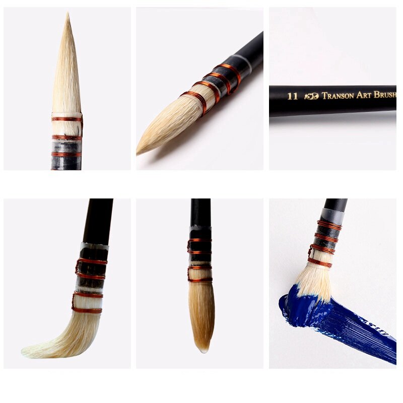 Pennelli per artisti a punta professionale per capelli in lana di alta qualità con manico in legno per pittura