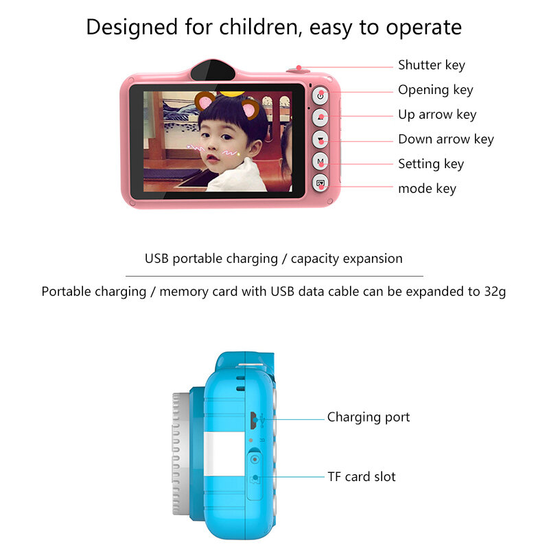 Câmera digital infantil, 3.5 polegadas, brinquedo, presente de aniversário, 1080p, hp, câmera de vídeo foto para crianças
