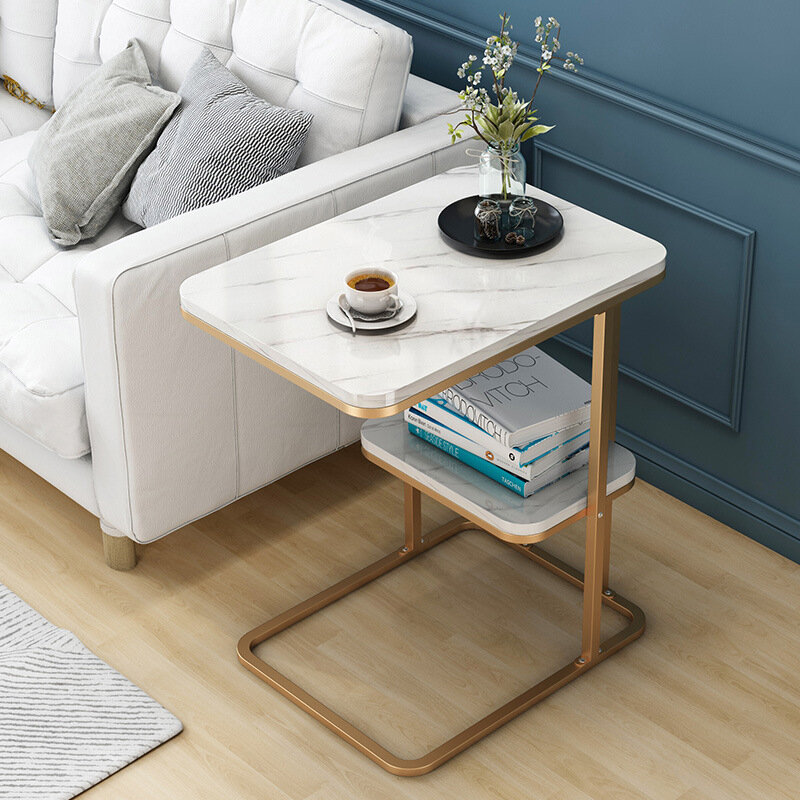Mesa auxiliar multifunción creativa para sala de estar, mesa de té pequeña, sofá esquinero, marco de hierro cuadrado, mesa de centro redonda, sofá lateral