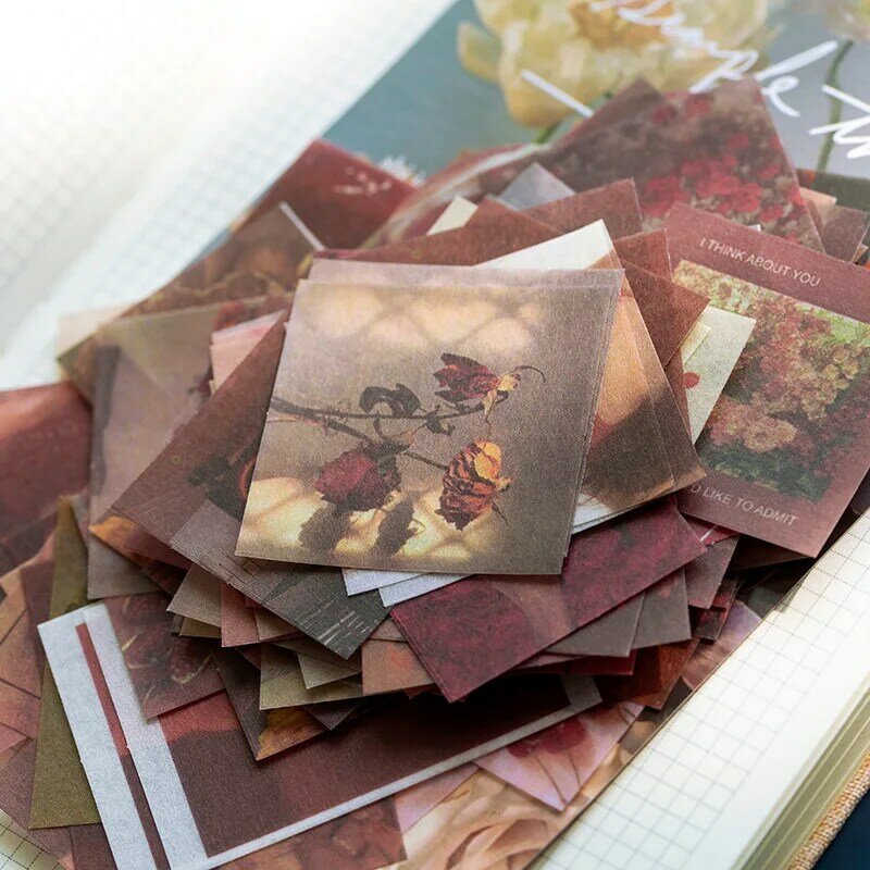 Paquete de pegatinas de Estilo Vintage para decoración de diario, álbum de recortes, mariposa, planta, DIY, 100 unids/pack
