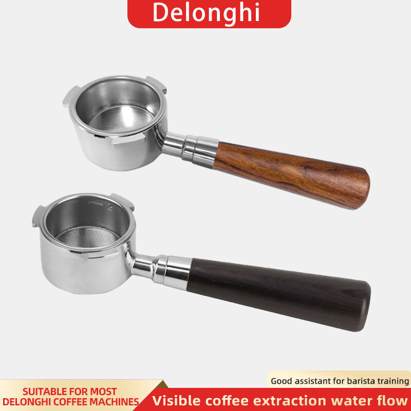 Coffee Supplies Wooden Handle Reuse Coffee Bottomless Portafilter for Filter 51MM Stainless Steel Replacement Filter Basket