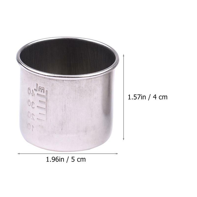 Tazas de medición de acero, taza transparente de colección de muestras de laboratorio, 40ml, 5 uds.