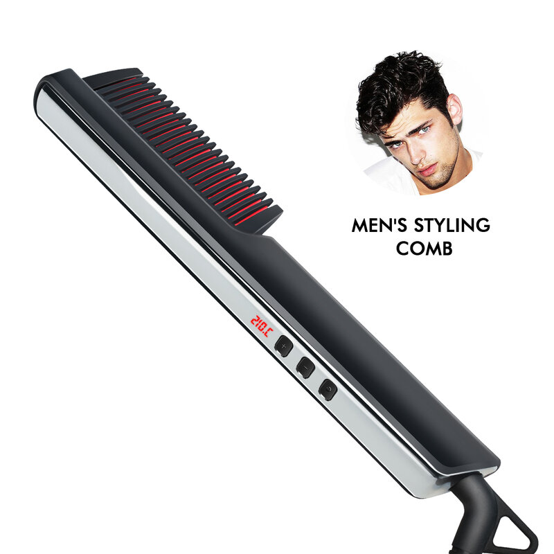 2021 multifunctonal men beard straightener pente alisadores de cabelo escova de cabelo curling ferro alisamento pente rápido cabelo styler