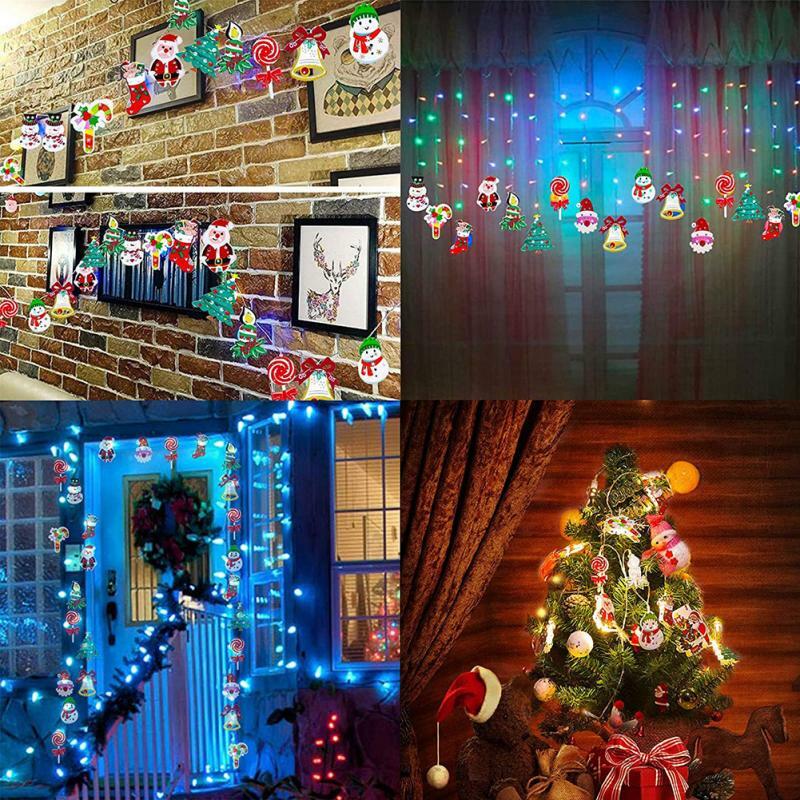 Guirlande lumineuse LED pour noël, bonhomme de neige, arbre, canne, chaussettes, flocons de neige, décoration