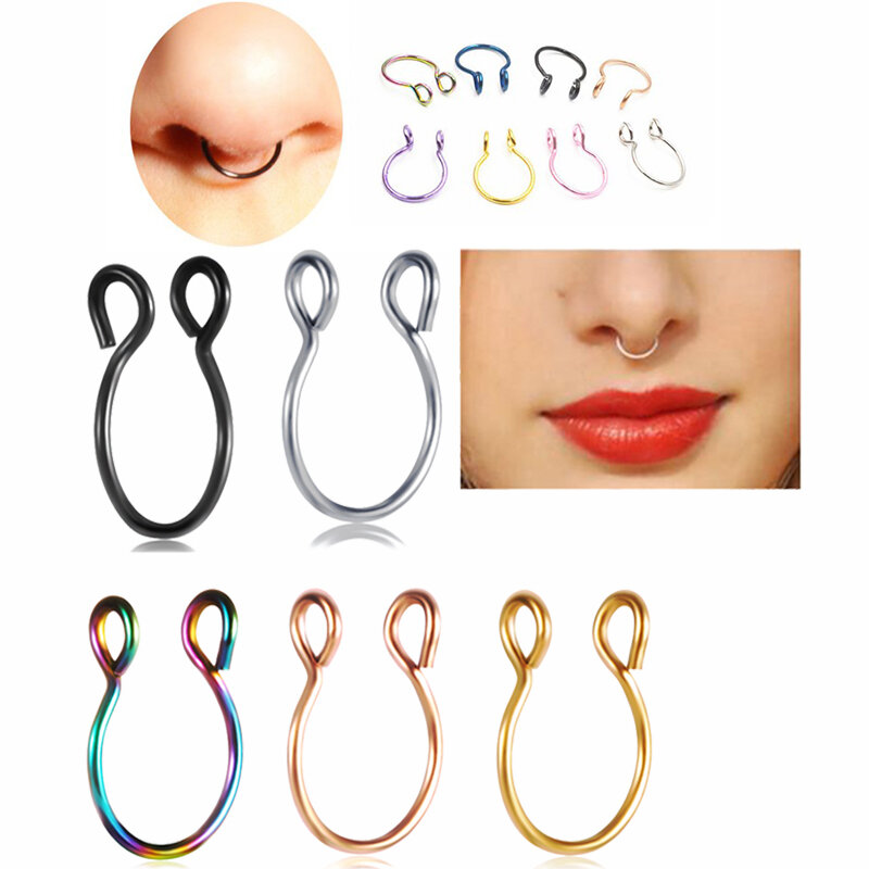 Stainless Steel Fake Nose Ring Hoop Septum Rings U Shape Semicircle Clip Nose Piercing Fake