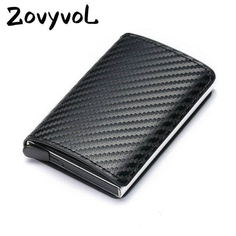 ZOVYVOL-cartera de Metal de aluminio hecha a medida, tarjetero automático de cuero PU, antirrobo, bloqueo Rfid, soporte para pasaporte