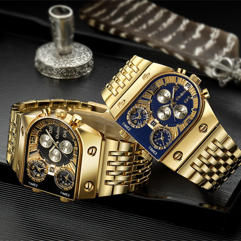 Relógios dos homens de luxo da marca superior quartzo grande dial relógio de ouro aço inoxidável à prova dwaterproof água relógio masculino presente relogio masculino